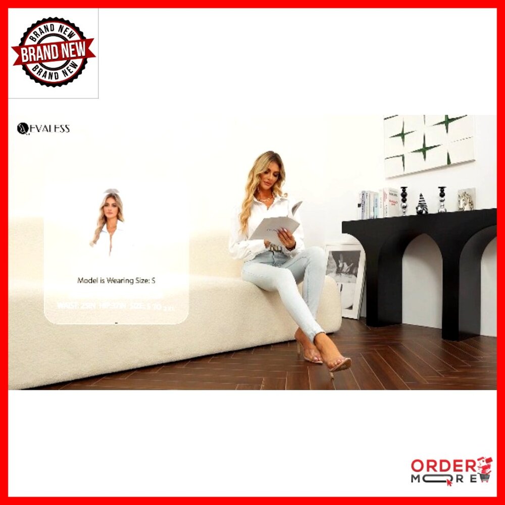 Long Sleeve Button Down Blouse, Polyester, Deep V… - image 7